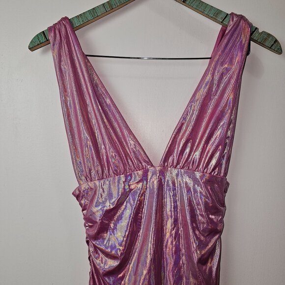 Superdown Kerrie Deep V Irredescent Ruched Mini Bodycon Dress, SOLD OUT, NWOT, S - Picture 6 of 11